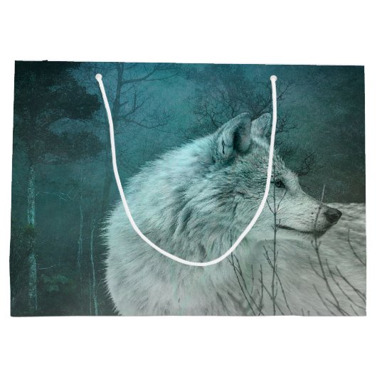 Mooie Grijze Wolf in een Donker Bos Groot Cadeauzakje (Achterkant)