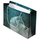 Mooie Grijze Wolf in een Donker Bos Groot Cadeauzakje (Voorkant Gekanteld)