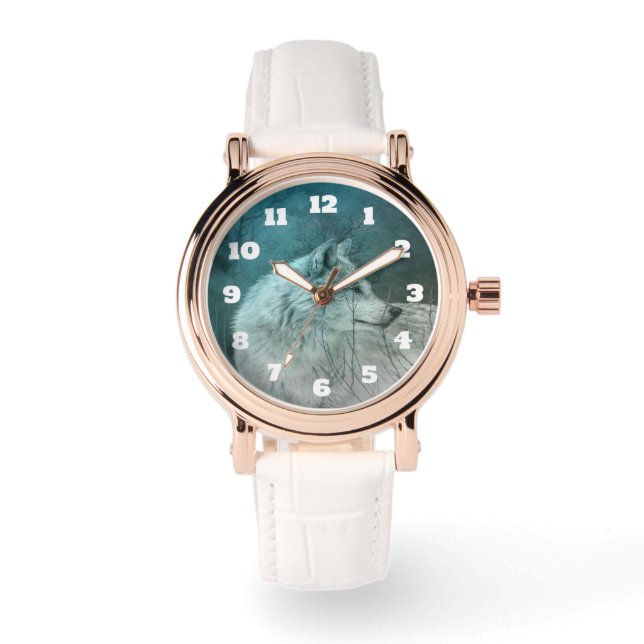 Mooie Grijze Wolf in een Donker Bos Horloge (Voorkant)