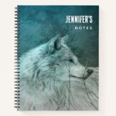 Mooie Grijze Wolf in een Donker Bos Notitieboek (Voorkant)