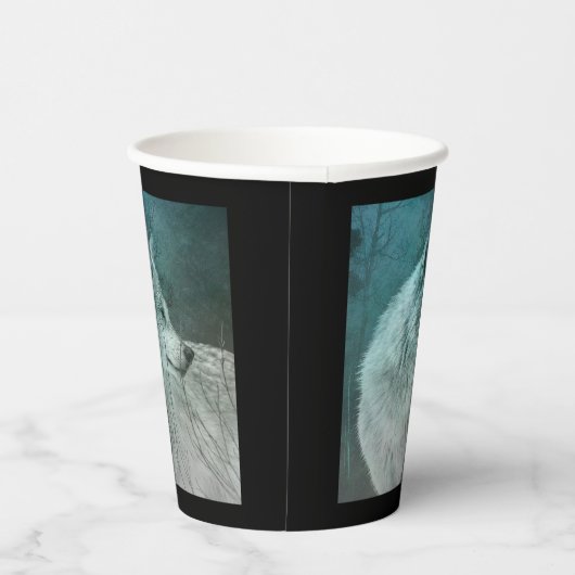 Mooie Grijze Wolf in een Donker Bos Papieren Bekers (Rechts)