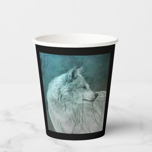 Mooie Grijze Wolf in een Donker Bos Papieren Bekers (Voorkant)
