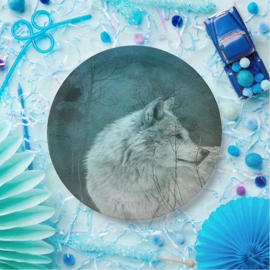 Mooie Grijze Wolf in een Donker Bos Papieren Bordje (Feest)