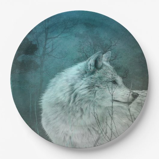 Mooie Grijze Wolf in een Donker Bos Papieren Bordje (Voorkant)