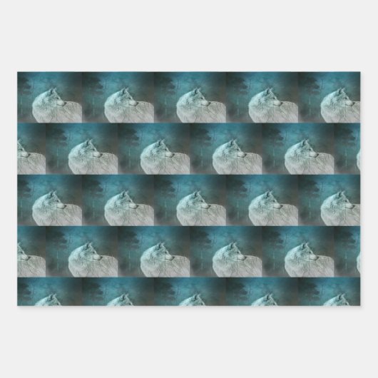 Mooie Grijze Wolf in een Donker Bos Patroon Inpakpapier Vel (Voorkant 3)