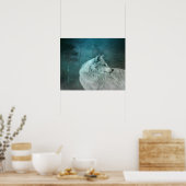 Mooie Grijze Wolf in een Donker Bos Poster (Keuken)
