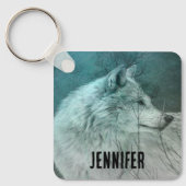 Mooie Grijze Wolf in een Donker Bos Sleutelhanger (Voorkant)