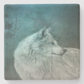 Mooie Grijze Wolf in een Donker Bos Stenen Onderzetter (Voorkant)