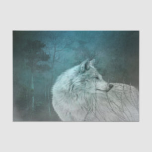 Mooie Grijze Wolf in een Donker Bos Tissuepapier