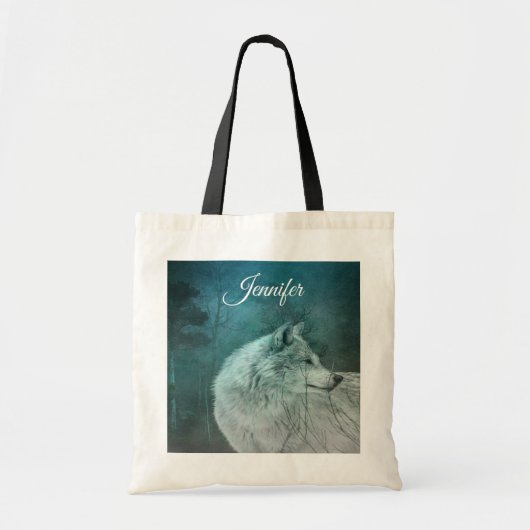 Mooie Grijze Wolf in een Donker Bos Tote Bag (Voorkant)