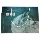 Mooie Grijze Wolf in een Donker Bos Verjaardag Groot Cadeauzakje (Voorkant)