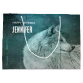 Mooie Grijze Wolf in een Donker Bos Verjaardag Groot Cadeauzakje (Achterkant)