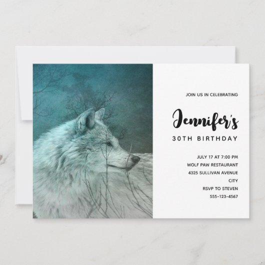 Mooie Grijze Wolf in een Donker Bos Verjaardag Kaart (Voorkant)
