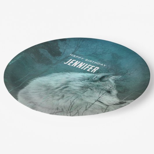 Mooie Grijze Wolf in een Donker Bos Verjaardag Papieren Bordje (Gekanteld)