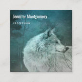 Mooie Grijze Wolf in een Donker Bos Vierkante Visitekaartje (Voorkant)