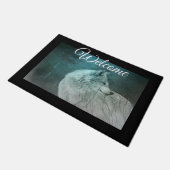 Mooie Grijze Wolf in een Donker Woud Welkom Deurmat (Schuin)