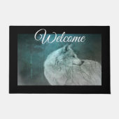 Mooie Grijze Wolf in een Donker Woud Welkom Deurmat (Voorkant)