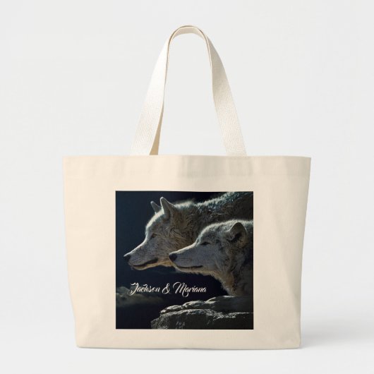 Mooie grijze wolven 's nachts grote tote bag (Voorkant)