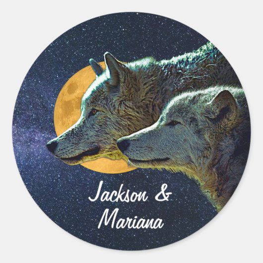 Mooie grijze wolven 's nachts ronde sticker (Voorkant)
