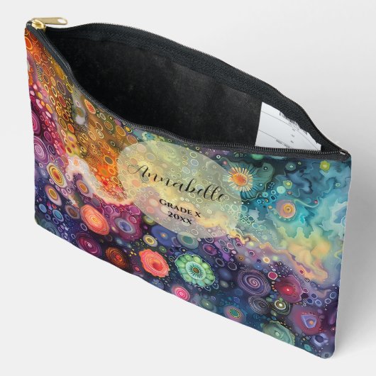 Mooie grillige kleurrijke terug naar school etui (Open)