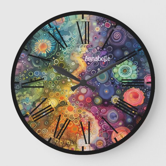 Mooie grillige kleurrijke terug naar school grote klok (Voorkant)