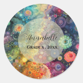 Mooie grillige kleurrijke terug naar school ronde sticker