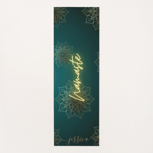 Mooie Groen Goud Namaste Mandala Aangepaste Naam Yogamat (Voorkant)