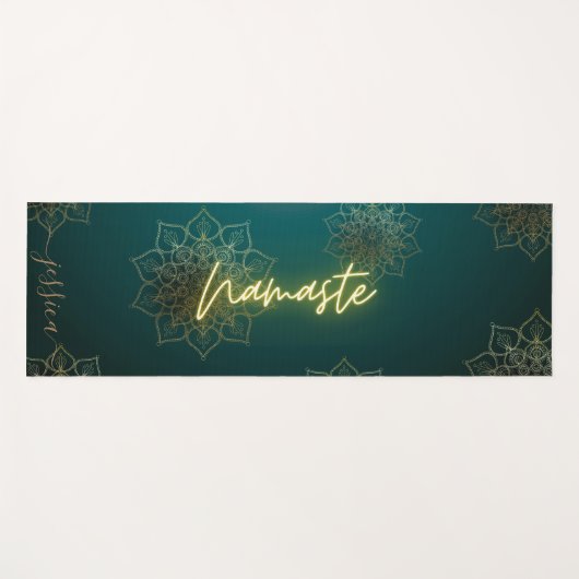 Mooie Groen Goud Namaste Mandala Aangepaste Naam Yogamat (Voorkant (horizontaal))