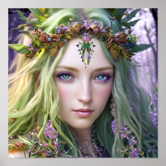 Mooie Groen-Wit Haired Druid Kleurrijk Poster (Voorkant)