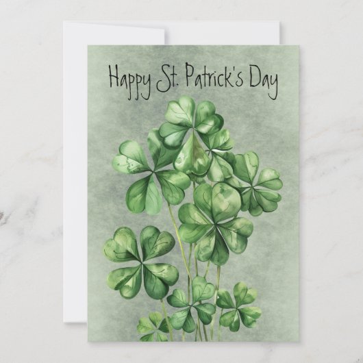 Mooie groene aquarel klaver feestdagenkaart (Voorkant)