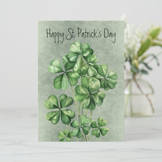 Mooie groene aquarel klaver feestdagenkaart (Staand voorkant)