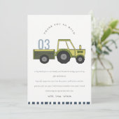 Mooie groene blauwe boerderijtractor kinderen elke bedankkaart (Staand voorkant)