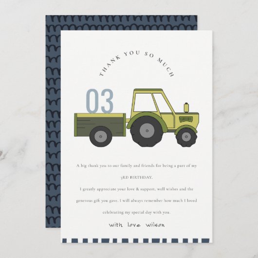 Mooie groene blauwe boerderijtractor kinderen elke bedankkaart (Voorkant / Achterkant)