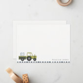 Mooie groene blauwe boerentractor voor kinderen va notitiekaartje (Voorkant / Achterkant in situ)