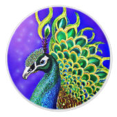 Mooie groene blauwe pauw illustratie keramische knop (Voorkant)