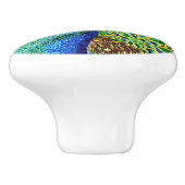 Mooie groene blauwe pauw illustratie keramische knop (Zijkant)