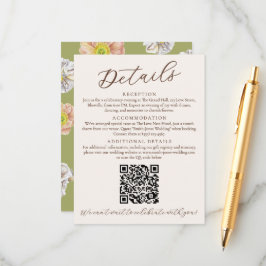 Mooie groene bloemen bruiloft details en QR-code Informatiekaartje
