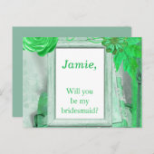 Mooie groene bloemenbruidsmeisje uitnodiging (Voorkant / Achterkant)