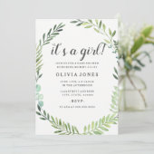 Mooie groene boho krans baby shower uitnodiging (Staand voorkant)