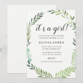 Mooie groene boho krans baby shower uitnodiging (Voorkant / Achterkant)