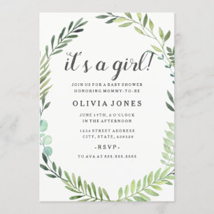 Mooie groene boho krans baby shower uitnodiging