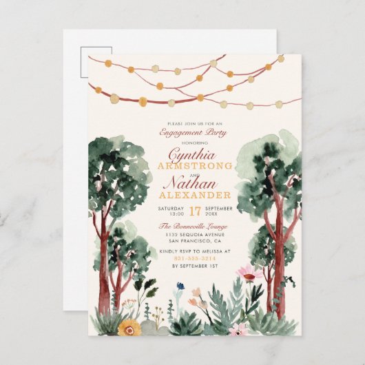 Mooie groene botanische bomen uniek verlovingsfees uitnodiging briefkaart (Voorkant / Achterkant)