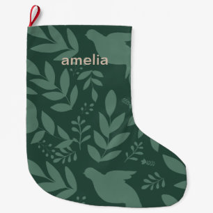Mooie groene botanische print met naam grote kerstsok