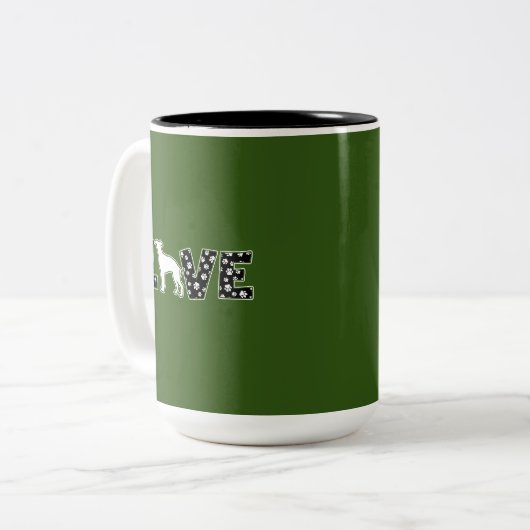 Mooie groene cadeau voor een griet met tweekleurige koffiemok (Voorkant links)