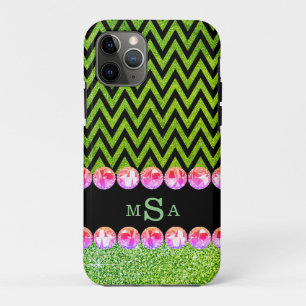 Mooie groene chevron glitter bling elegant Case-Mate iPhone case