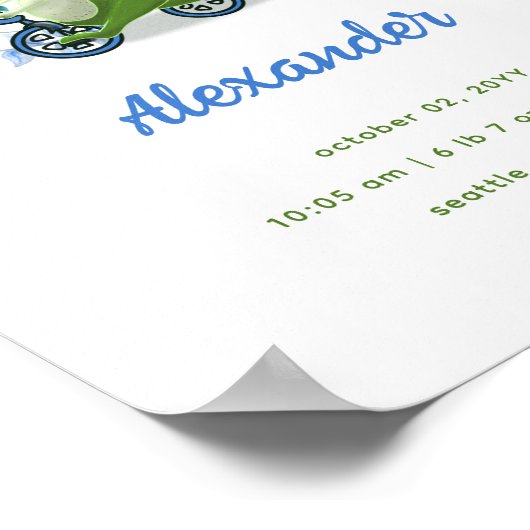 Mooie groene dinosaurus geboorte stats jongens nur poster (Hoek)