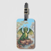Mooie groene draak bagagelabel (Voorkant (verticaal))