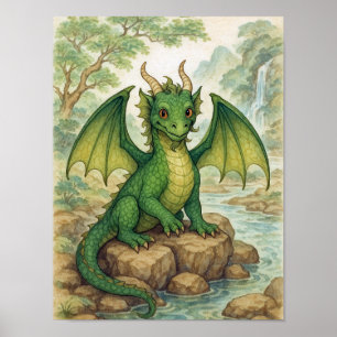 Mooie groene draak poster