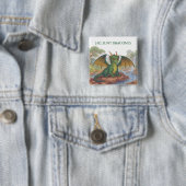 Mooie groene draak vierkante button 5,1 cm (In situ)