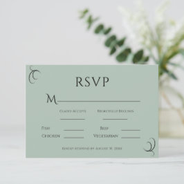 Mooie groene eenvoudige moderne bruiloft RSVP kaartje